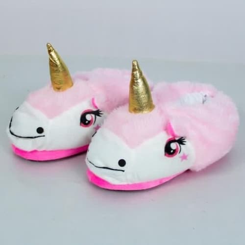 Pantufas quentinhas unicórnio rosa