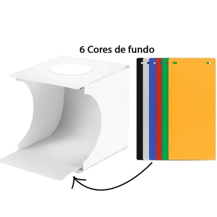Mini Estúdio Fotográfico Photo Box Portátil + 6 Fundos c/ 40 Led - Foto para Jóias Relógios 20 cm