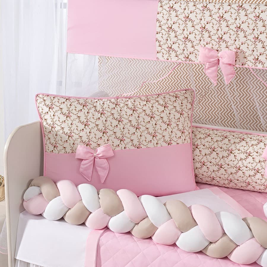 Kit Protetor Berço Trança 11 Peças com saia Doce de Bebê