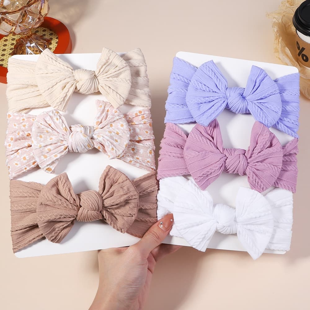 3 Pcs/Set Cute Solid Color Bow Headband for Baby Girls Bandana Headwear Toddler Elastic Kids Hair Accessories
