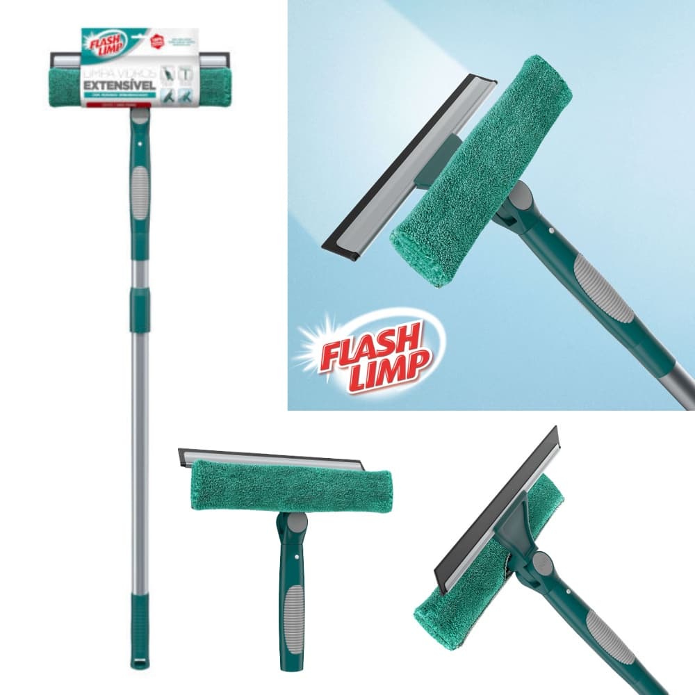 Mop Rodo Mágico Limpa Vidros Extensível Flash Limp com Refil Ideal para Limpar Vidros e Janelas mais Altas