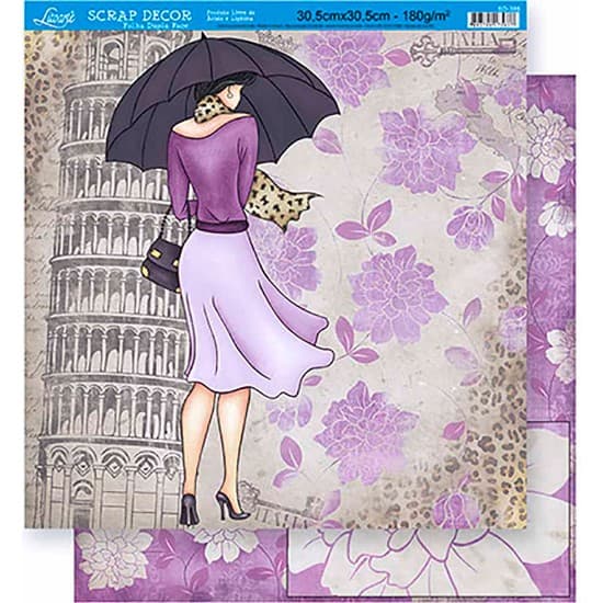 SD-355 - SCRAP DUPLA FACE - DAMA ITÁLIA/FLORAL LILÁS