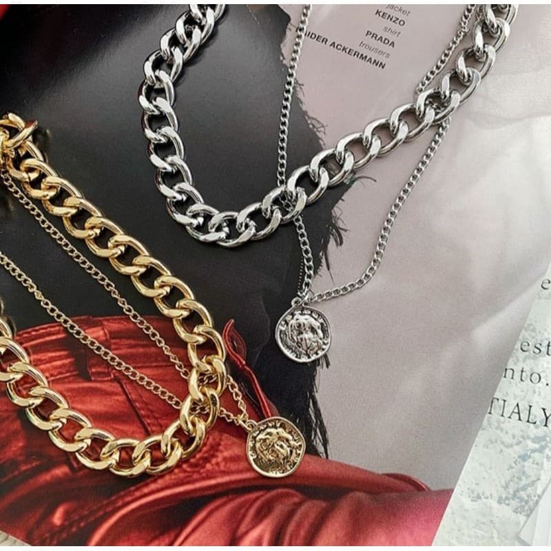Colar retrô de corrente grossa com camada dupla de verniz