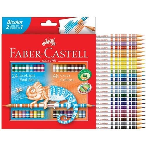 Lápis De Cor Faber Castell Bicolor 48 Cores Ponta Max Resistente 120624 ENVIO RÁPIDO