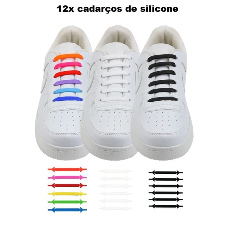 Cadarço de silicone tenis infantil criança adulto corrida 12 peças