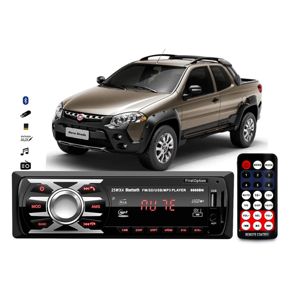 Aparelho De Som Mp3 Fiat Strada Bluetooth Pendrive Rádio