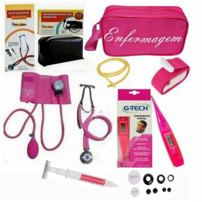 Kit de Enfermagem Estetoscópio Duplo Rappaport, Esfigmomanômetro Premium e Estojo Personalizado