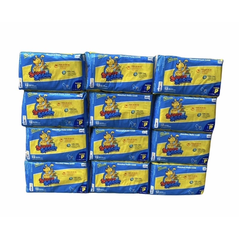 12 Pacotes Fralda Super Secão Pet Descartável para Macho P 144 Un