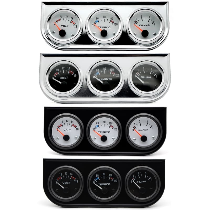 Temperatura Da Água Medidor De Pressão De Óleo Volt 52mm 3 Em 1 Kit Triplo Preto/Chrome Moldura Preta/Branco Rosto Com Temp & Sensor