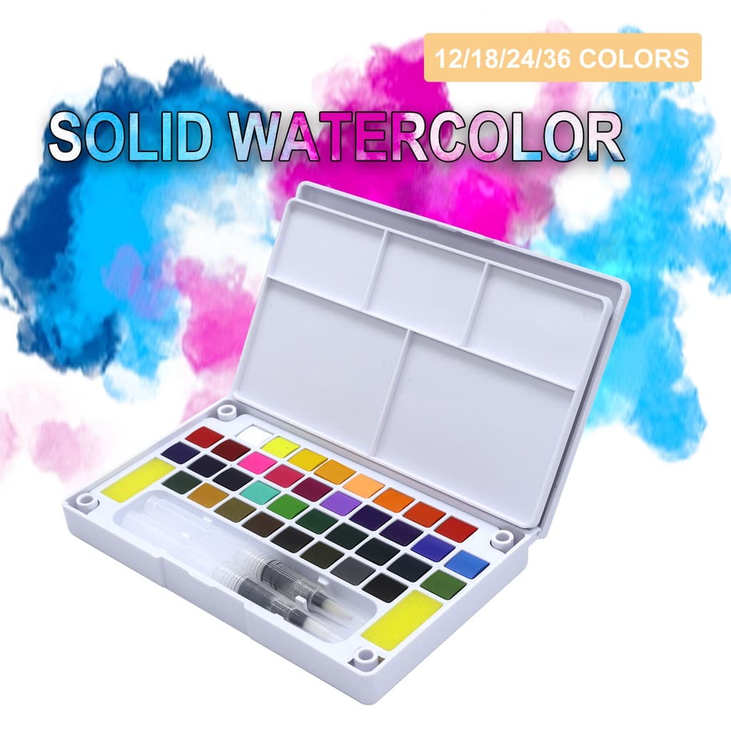 Seamiart_12/18/24/36 Cores Conjunto De Aquarela Sólida Com Canetas De Escova De Água