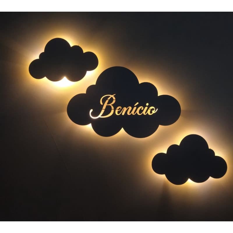 Kit 3 nuvens - 1 nuvem com nome e LED - 2 Nuvens  com LED
