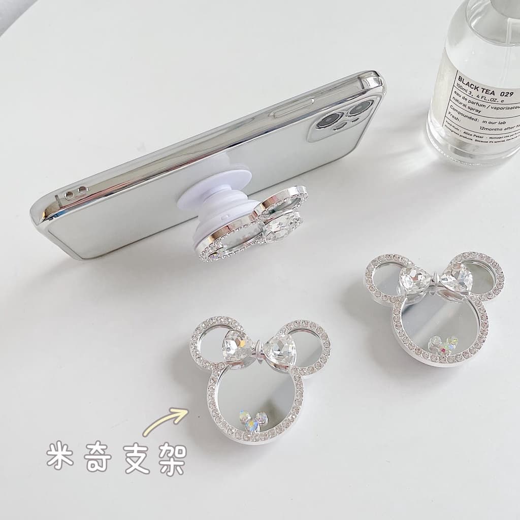 Suporte De Celular Luxo Diamante Com Glitter Espelhado E Micky