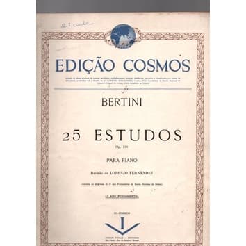 Livro Edição Cosmo Bertini 25 Estudos Op.100 Para Piano 1º