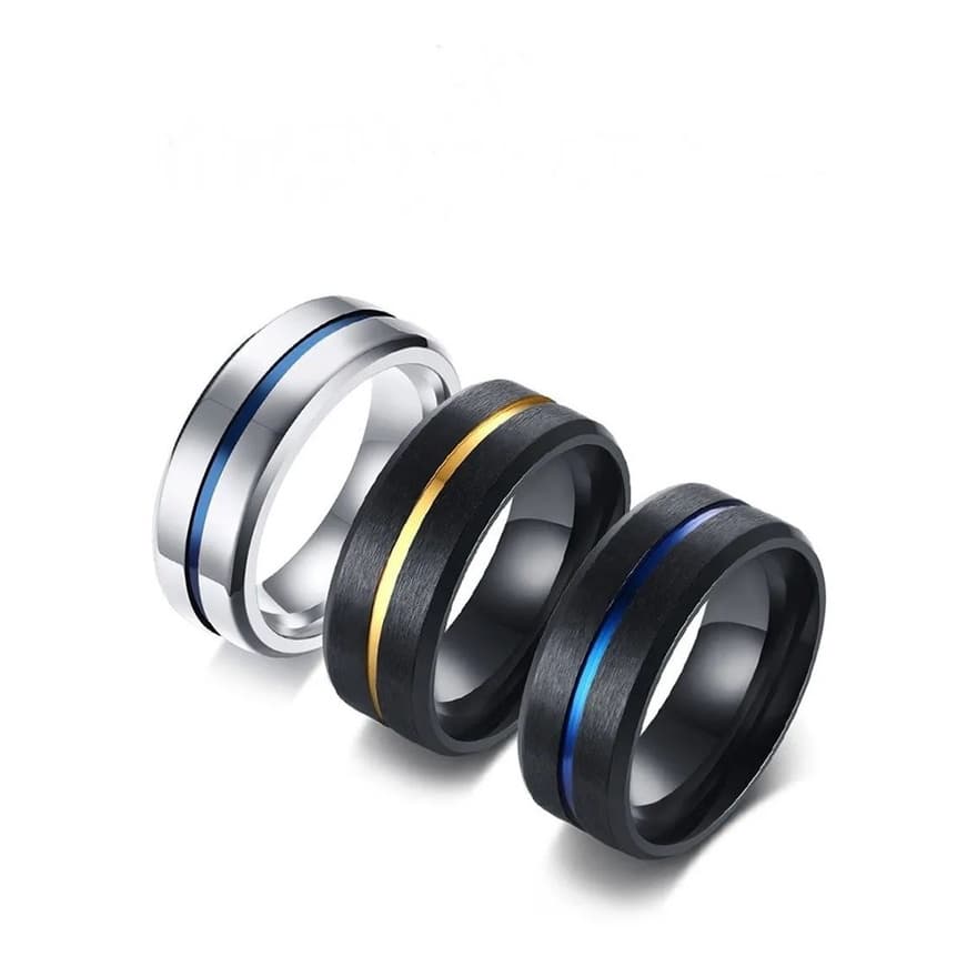 Anel Masculino Feminino Em Titânio Preto Dourado Azul