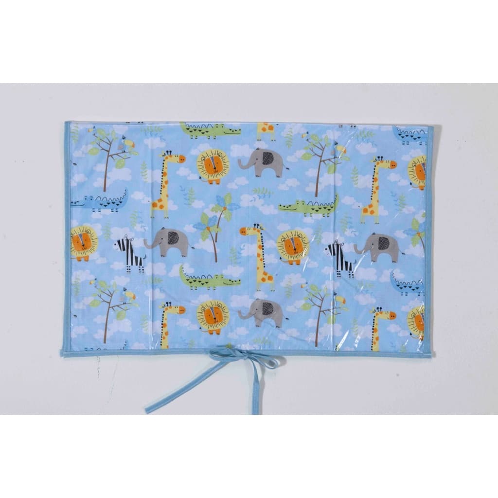 Trocador para Bolsa de Bebê Menino Safari Azul Trocador para Viagem Bebê Azul com Bichinhos Selva