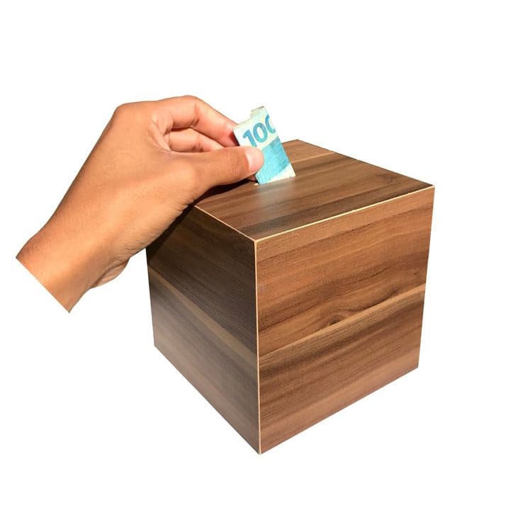Cofrinho cofre quadrado grande para moedas e cédulas mdf