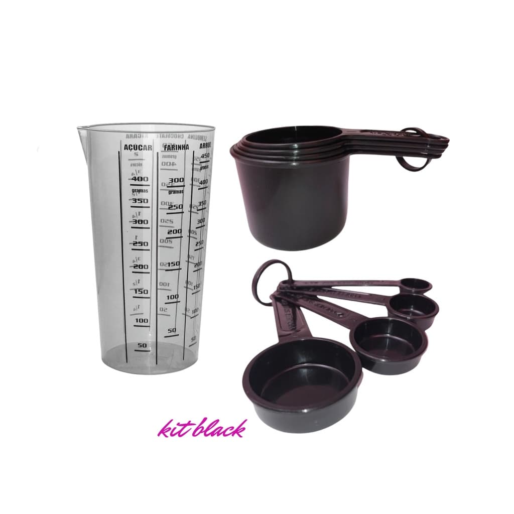 Kit medidores 9  peças total black medida - Não Erre Nas Medidas Das Suas Receitas Na Cozinha 👍︎📂︎⌛