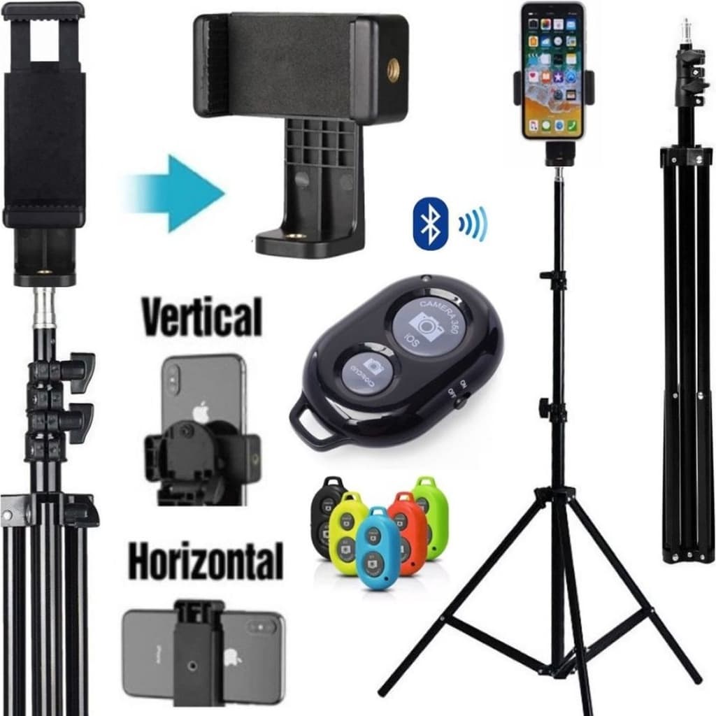 Tripé 2 Metros Suporte Vertical Horizontal Para Celular Smartphone Controle Foto Vídeo