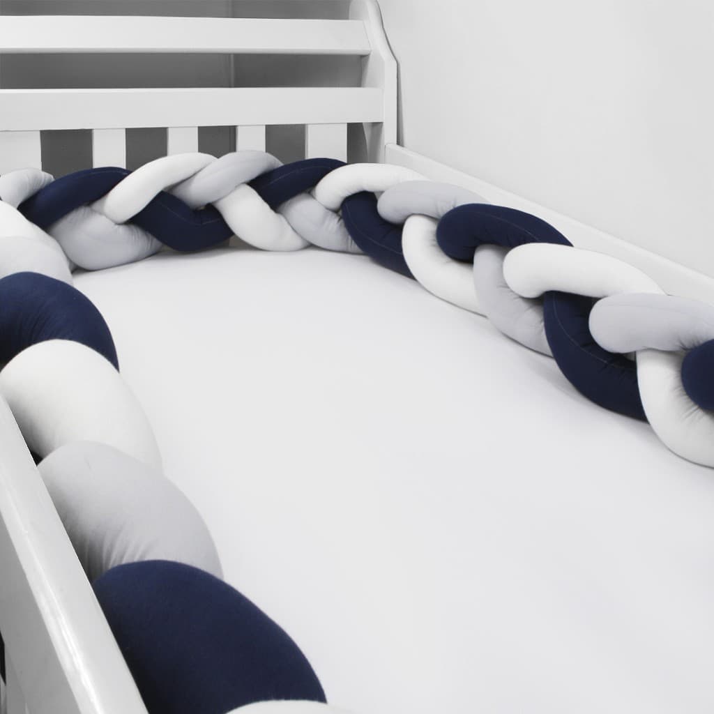 Protetor Trança Marinho Com Branco E Cinza Avulsa Para Berço 4,00 Mts, Laura Baby