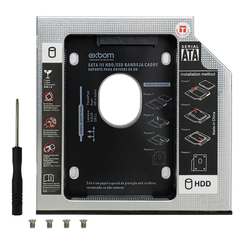 Case Caddy para HD e SSD Sata Gaveta DVD Notebook 9,5mm