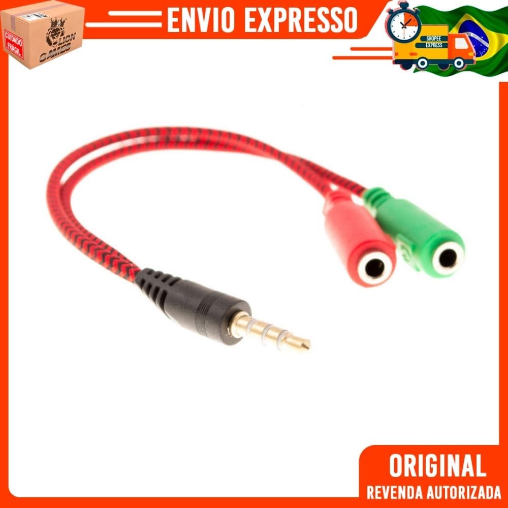 Cabo Adaptador 2x P2 Fêmea para 1x P3 Macho para XBOX, PS4, NOTEBOOK E PC