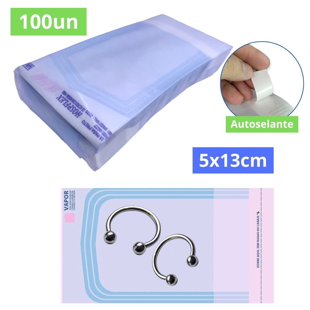 Envelope Esterilização em Autoclave Piercing Limas Brocas Brincos 5x13 100 Unidades