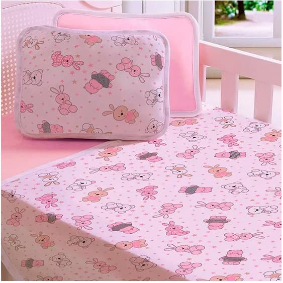 Jogo Lençol Malha Berço Padrão Normal 2 Peças Enxoval Bebê 100% Algodão - Tamanho Americano