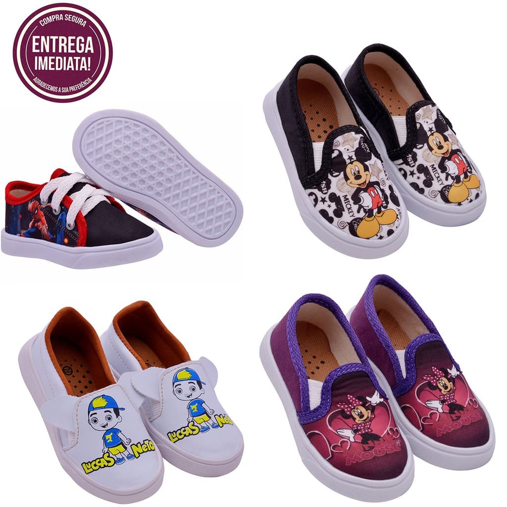 Tênis Infantil Barato Luccas Neto, Homem Aranha, Mickey e Minnie Dia Das Crianças
