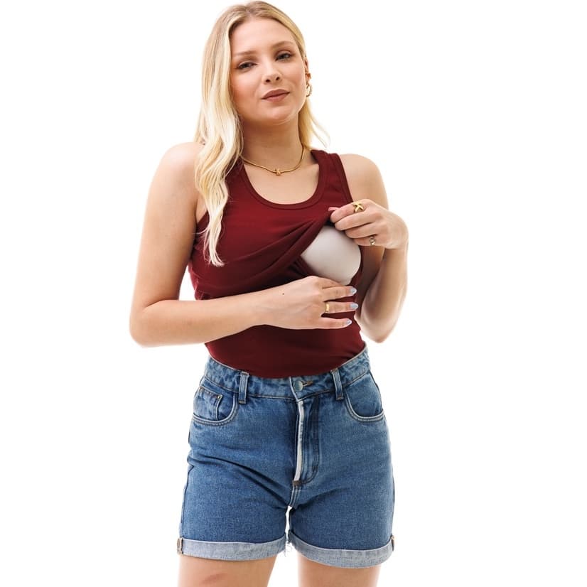 Camisa Feminina Regata com Gola Redonda e Abertura Para Amamentação - Várias Cores