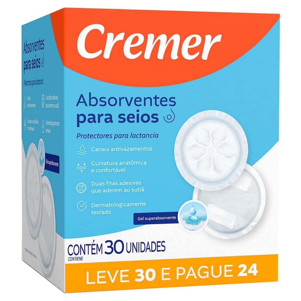 Absorvente para seios cremer leve 30 pague 24 un