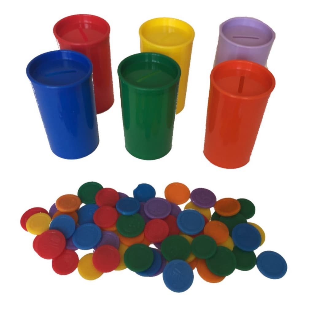 COFRES COLORIDOS, MOEDAS DE PLÁSTICO BRINQUEDO EDUCATIVO E PEDAGÓGICO, COORDENAÇÃO MOTORA, PAREAMENTO, CORES