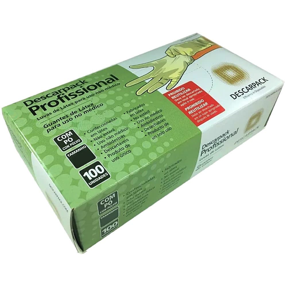Kit com 3 Caixas de Luvas Descartáveis de Látex com Pó 100 unidades cada - Tamanhos PP, P, M,G