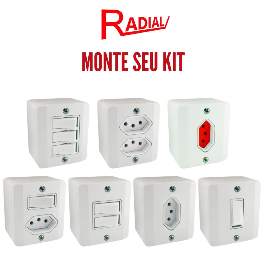 Tomada de 10A ou 20A  e Interruptores Sistema X - Sobrepor Externa Radial