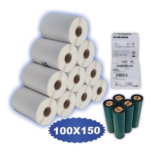 Kit 10 Rolos Etiqueta 10x15 Cm + 5 Ribbons Cera