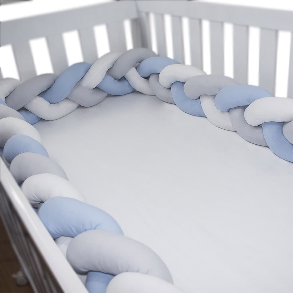 Protetor Trança Azul Com Branco E Cinza Avulsa Para Berço 4,00 Mts, Laura Baby