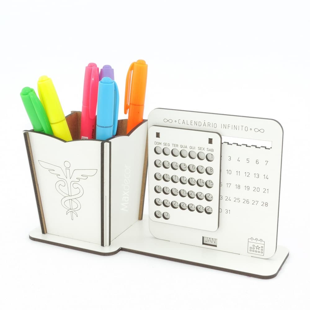 5 Calendário Infinito e Porta Lápis Personalizado Mdf - Contabilidade