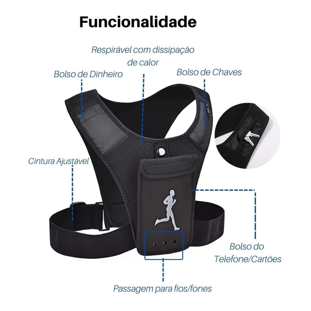 Colete De Corrida Reflexivo com bolso para celular chave e cartões  Bolsa De Cinto Reflexiva Para esportes ao ar livre