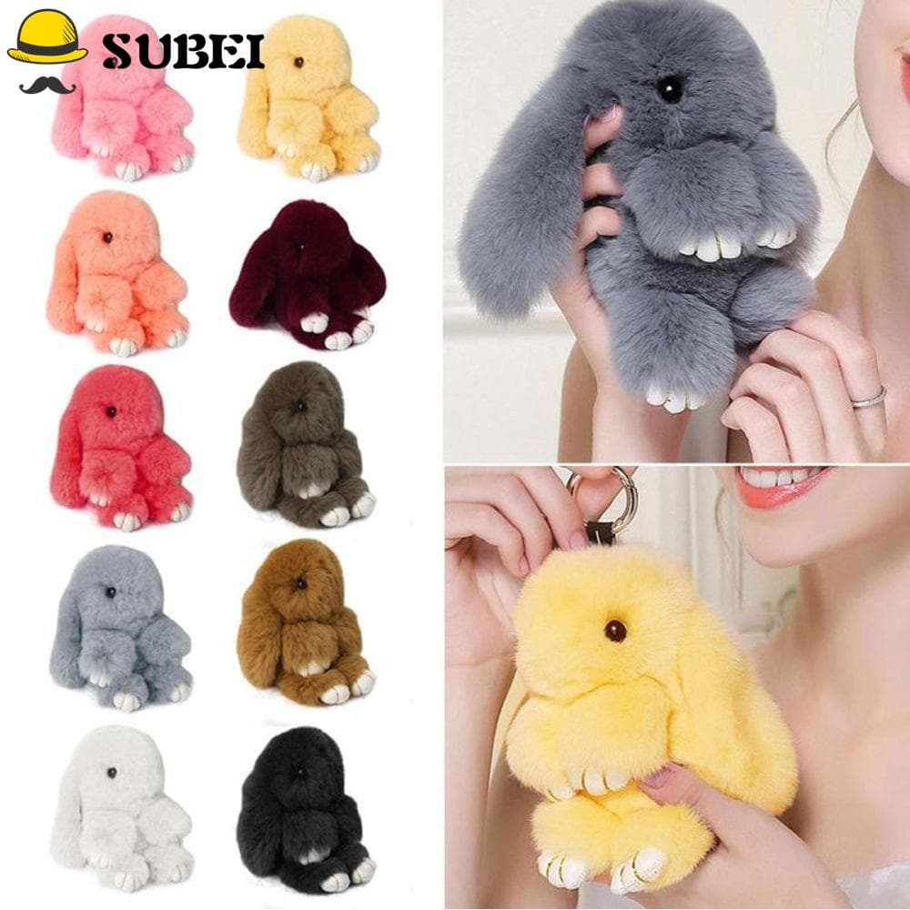 SUBEI Cute Rex Rabbit Fur Key chain Bag Pingente Novo Boneca Charme Decoração Pelúcia Coelho/Multicolor