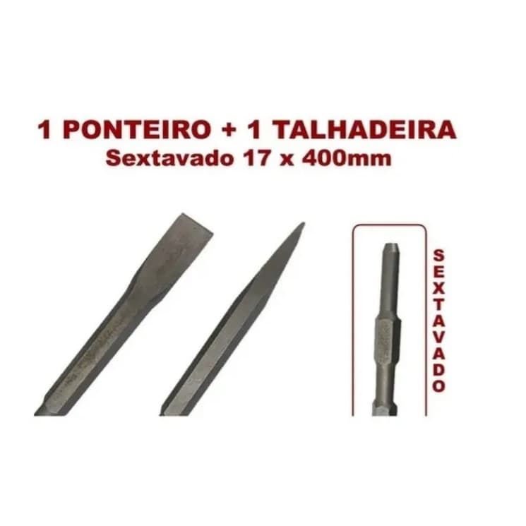 Kit - 1 Ponteiro E 1 Talhadeira Sextavado 17 X 400mm