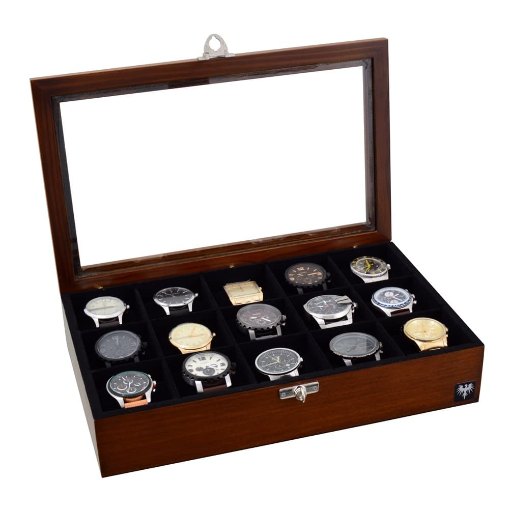 Porta Relógio Total Luxo Estojo Madeira Maciça 15 Nichos