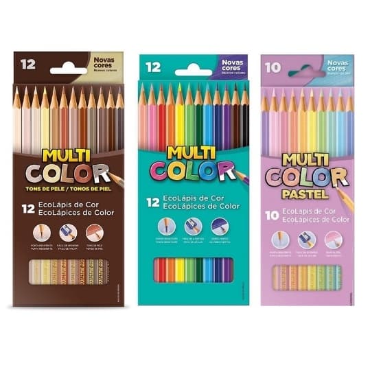 Lápis de Cor Sextavado Multicolor Cores Vivas-Tons Pasteis-Tons de Pele