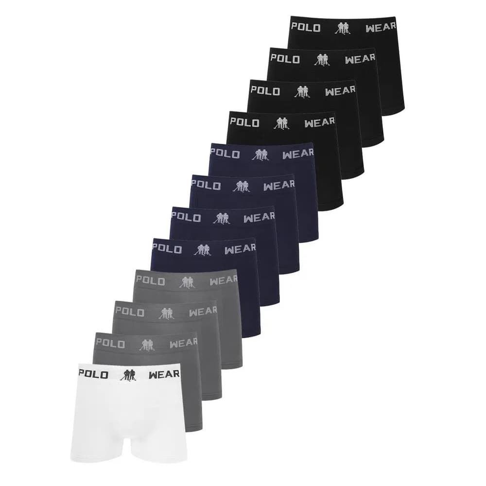 Kit 10 Cuecas Boxer Polo Wear Masculina Microfibra Sort