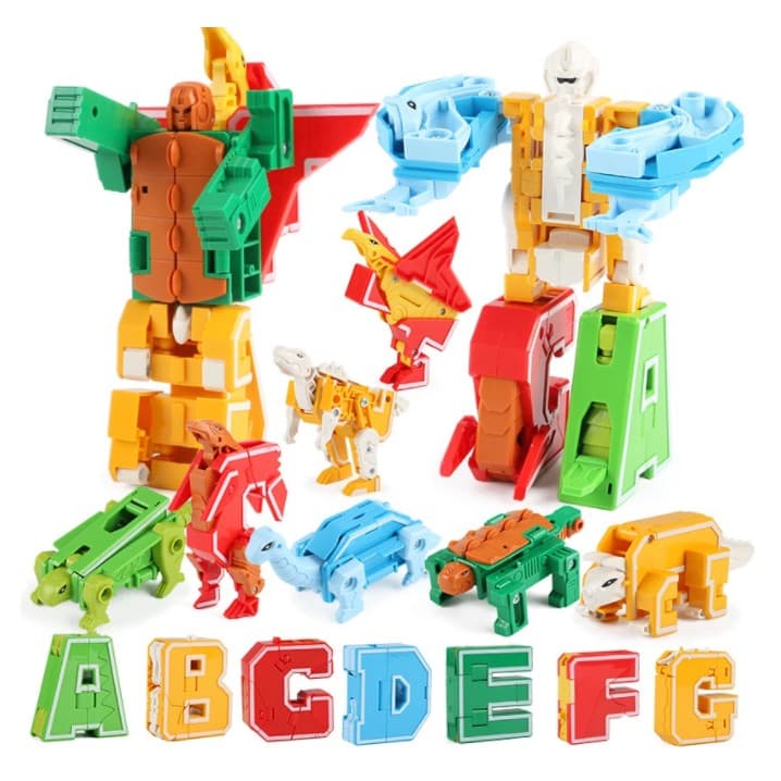 Letra Alfabeto Inglês Robô Dinossauro De Brinquedo Deformação Encaixe Quebra-Cabeça Combate A Crianças Animais Com