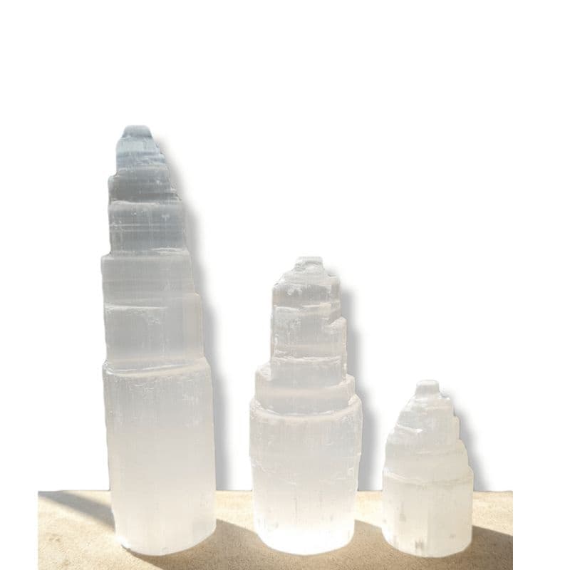 Torre de Selenita Branca Cristal para Limpeza Energética e do Ambiente