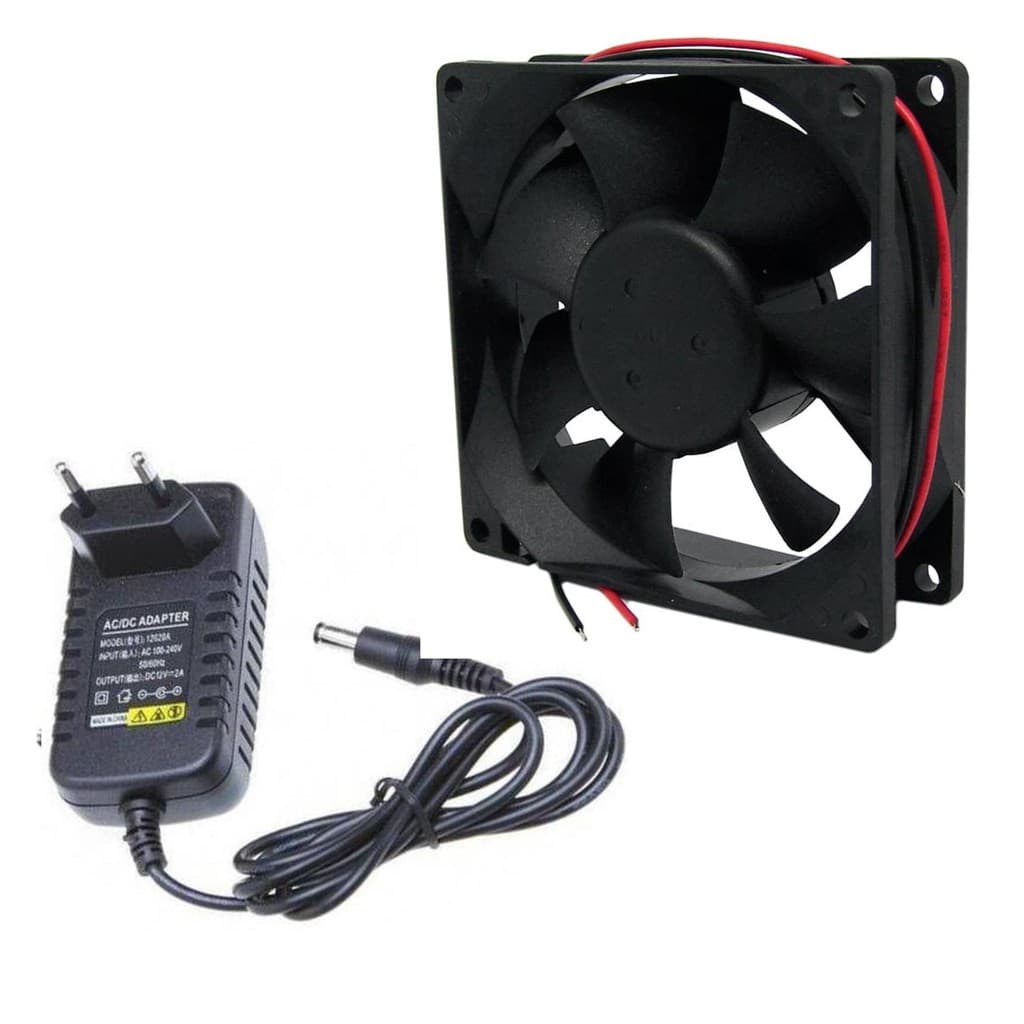 Micro Ventilador 80x80 12V Fan Cooler Ventoinha 80x80x25 12v + Fonte Bivolt
