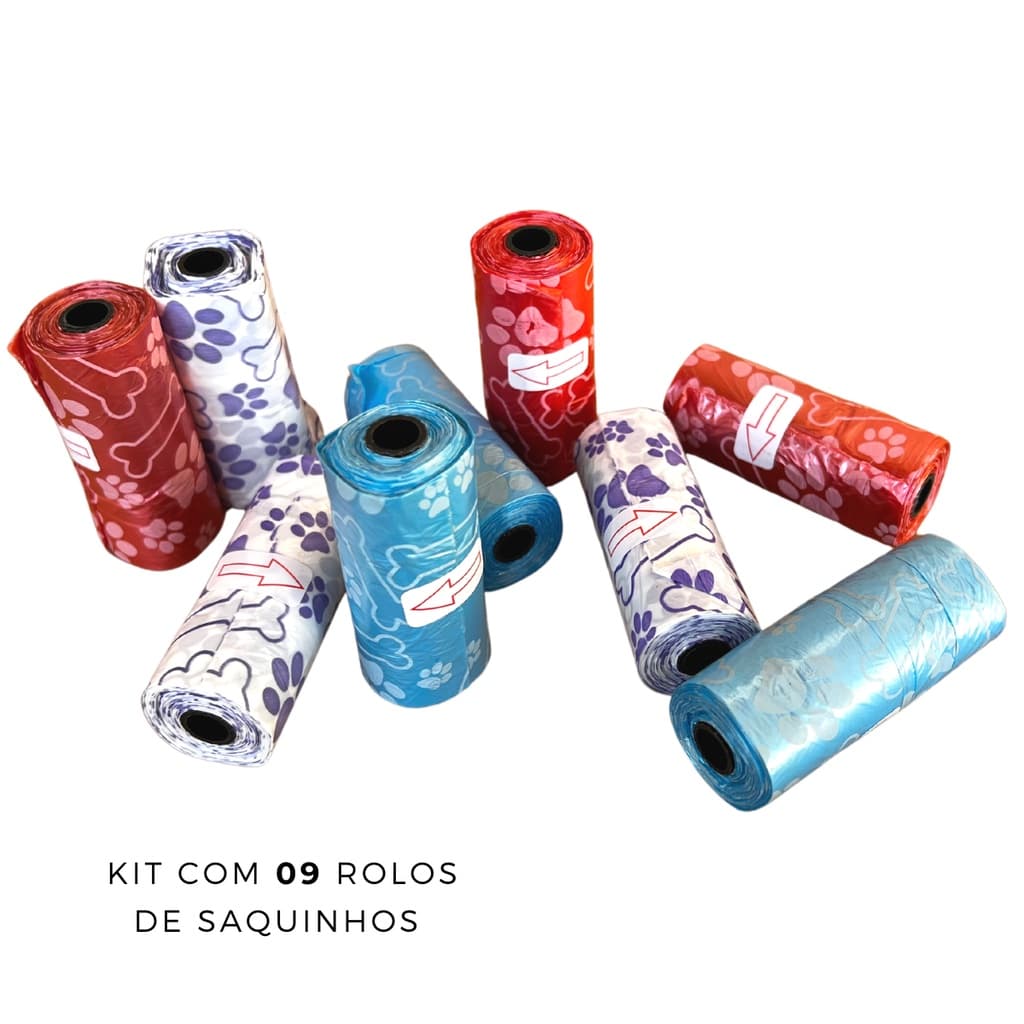 Kit 9 Rolos de Saquinhos Coletores Cata Caca Pet