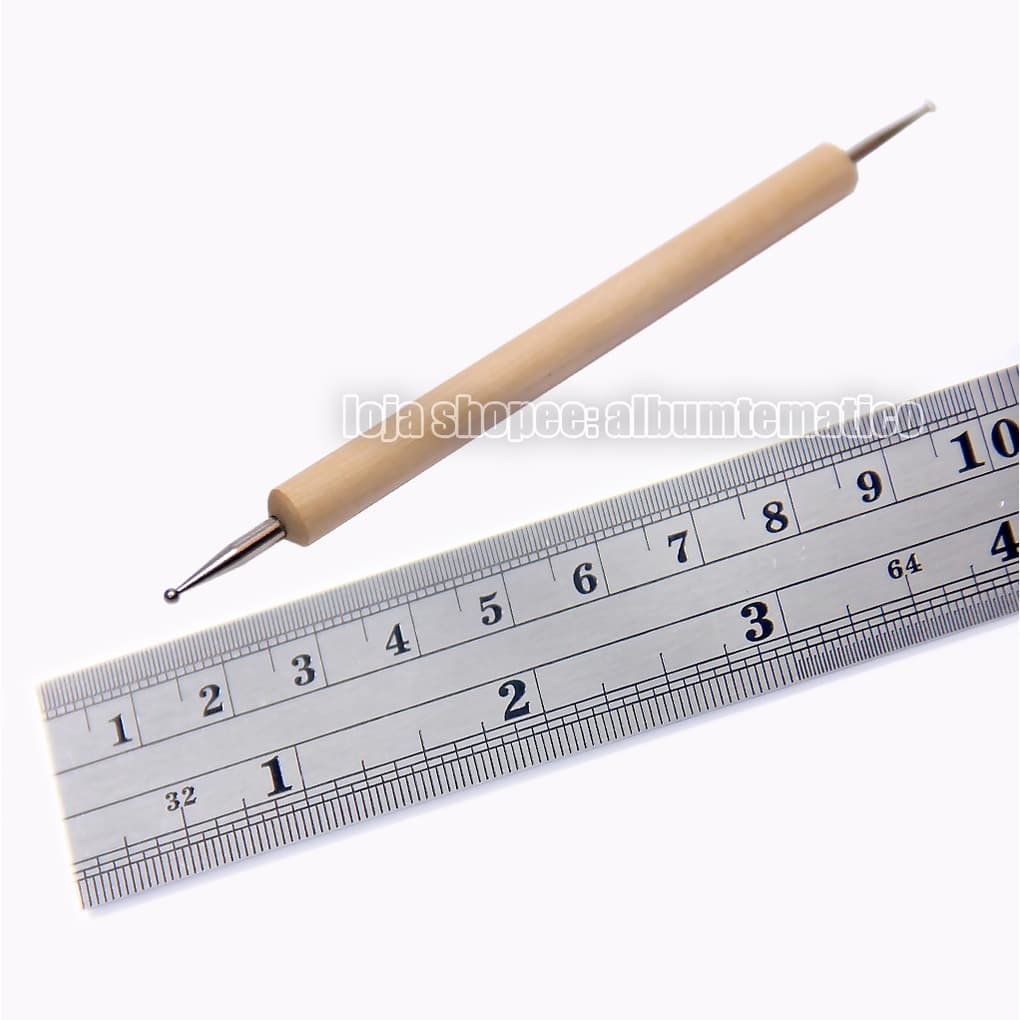 Régua Aço 30 Cm + Boleador Cabo Madeira Para Vincar Papel