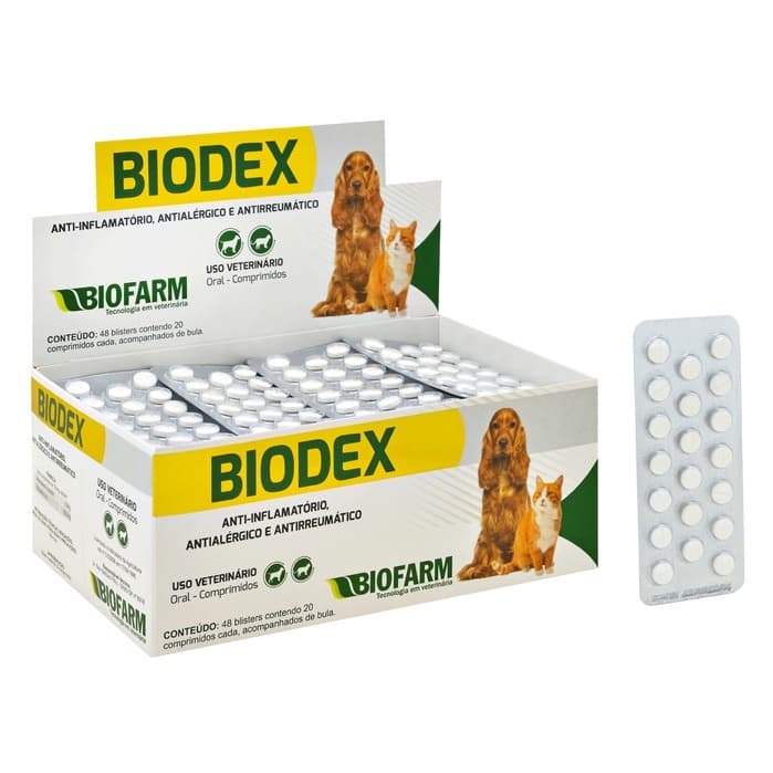Biodex 20 Comprimidos Anti Inflamatorio para Cachorro e Gato Anti Alergico BIOFARM