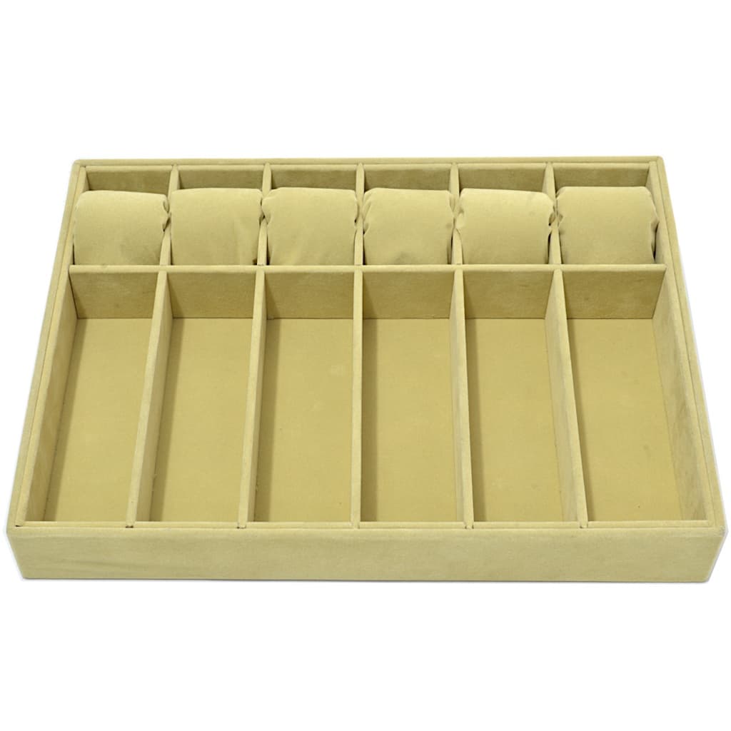 Bandeja organizadora Para 6 Relógios E 6 Óculos Acompanha 06 Almofadas em veludo na cor Bege