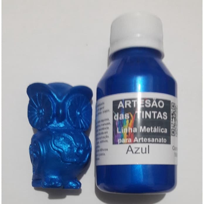 Tinta Metálica perolada cor Azul - Tinta Para Arte e Artesanato, gesso - 100Ml